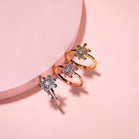Tortue | Or Vermeil | Bague tortue de mer en diamant CZ
